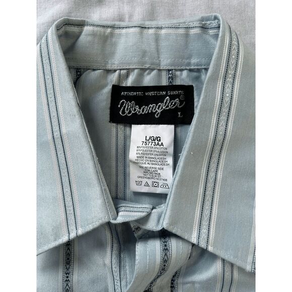 Men's Wrangler Western Pearl Snap Button Down Size Large Shirt, NWT, Blue - Picture 7 of 10